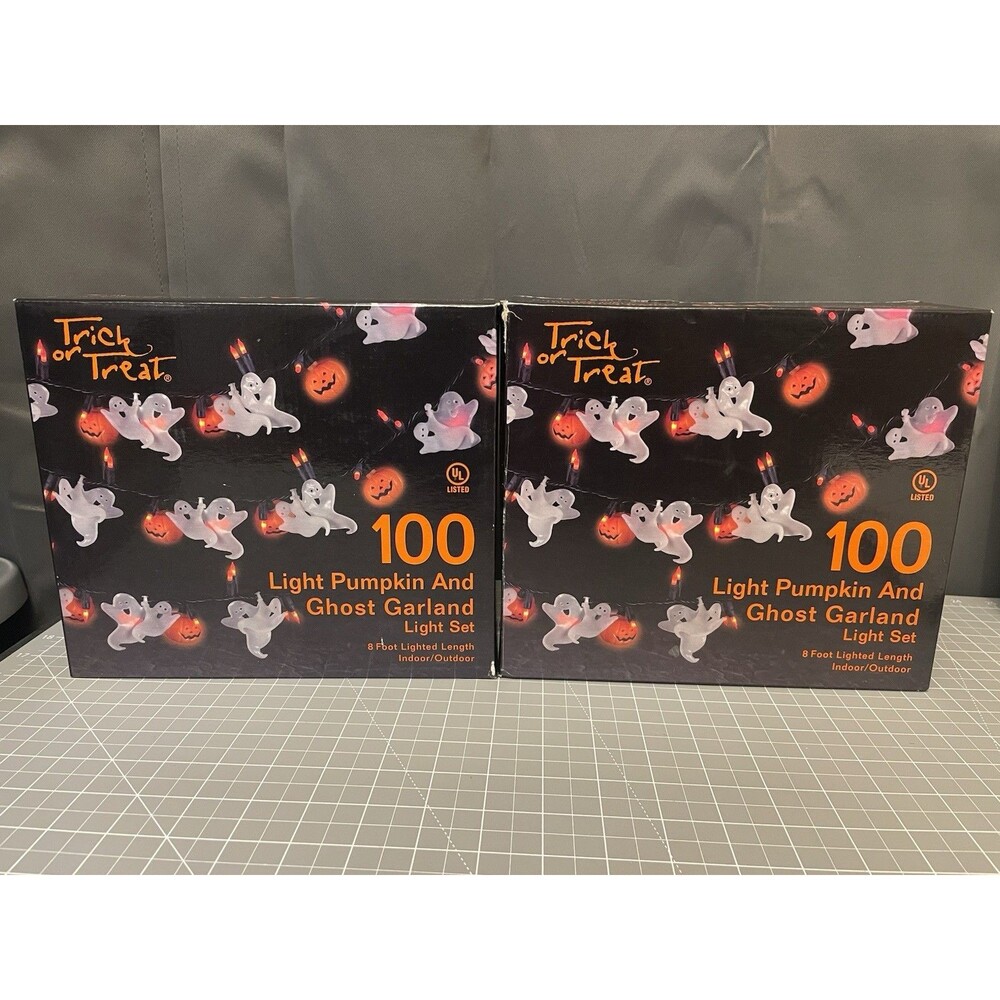 Trick Or Treat 100 Light Pumpkin And Ghost Garland Set 8 Ft. Lighted In/out Door